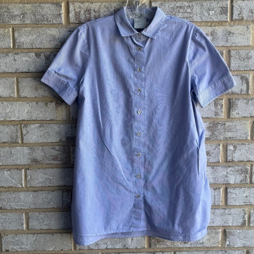 HD in Paris Short Sleeve Button Up Collared Striped Blue/White Shirt Size 0